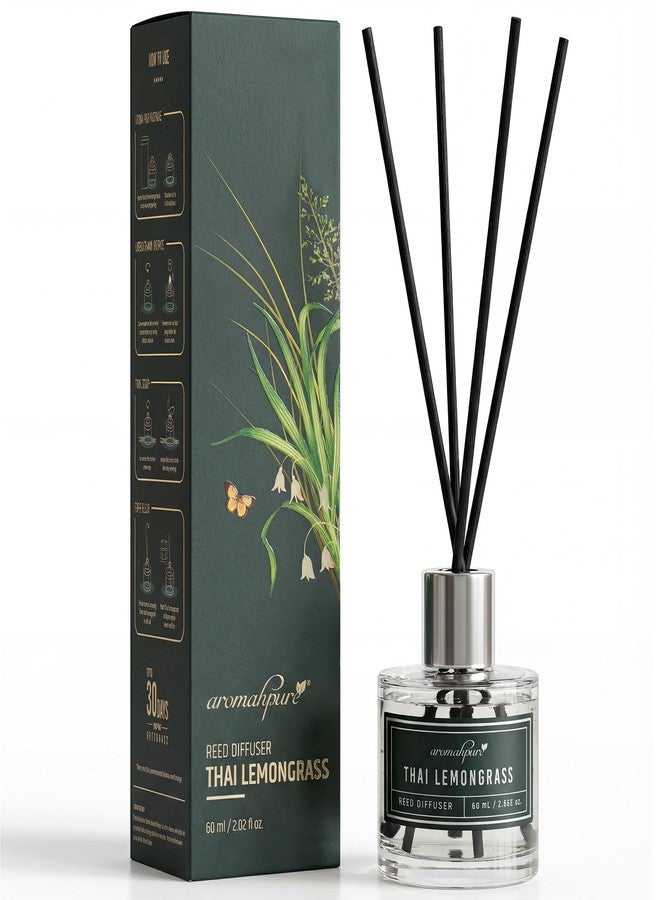 اروماهبور مجموعة معطر جو فاخر من أروما بيور، 60 مل، مع 4 أعواد من الألياف | رائحة عشبة الليمون تدوم حتى 35 يومًا | معطر جو لغرفة النوم، الحمام، المكتب | خالٍ من السموم، علاج عطري، تخفيف التوتر - Image 1
